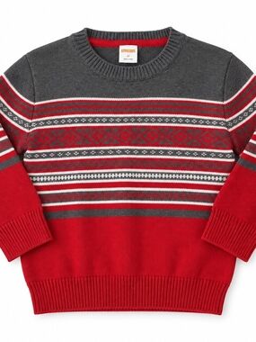 Gymboree Boys 4T Red & Grey Fair Isle Knit Sweater – Holiday Winter Crewneck